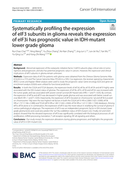 Systematically Profiling the Expression of Eif3 Subunits in Glioma Reveals