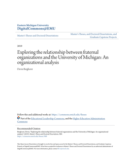 Exploring the Relationship Between Fraternal Organizations and the University of Michigan: an Organizational Analysis Devin Berghorst