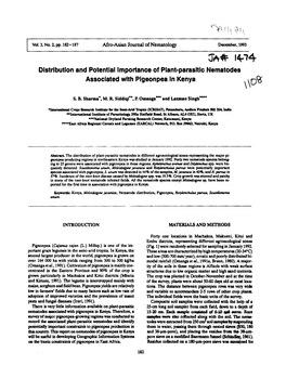 Dlstrlbutlon and Potential Importance of Plant-Parasltlc Nematodes Associated with Pigeonpea in Kenya