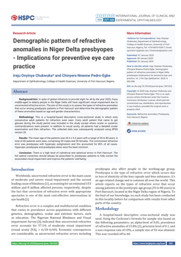 Demographic Pattern of Refractive Anomalies in Niger Delta Presbyopes - Implications for Preventive Eye Care Practice