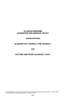 Glasgow Museums Acquisition and Disposal Policy