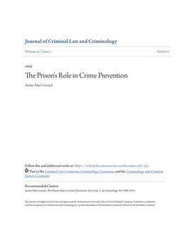 THE PRISON's ROLE in CRIME PREVENTION Austin Maccormick