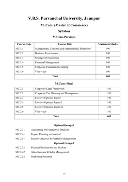 M. Com. (Master of Commerce) Syllabus