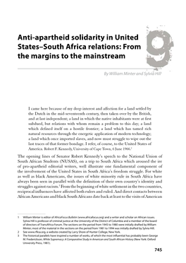 Anti-Apartheid Solidarity in United States–South Africa Relations: from the Margins to the Mainstream