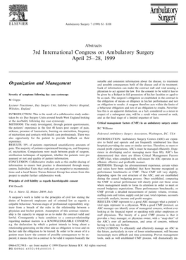 3Rd International Congress on Ambulatory Surgery April 25–28, 1999