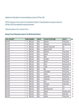 Establishment of Polling Stations for the Harmonised Elections to Be Held on 29Th March, 2008