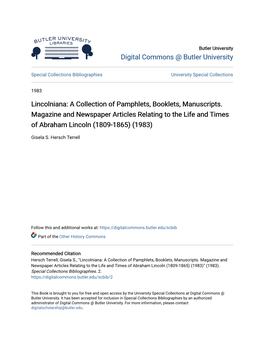 Lincolniana: a Collection of Pamphlets, Booklets, Manuscripts