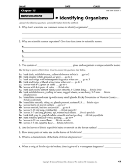 Identifying Organisms Answer the Following Questions Using Information from the Textbook