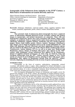 Iconography of the Solanaceae from Antiquity to the Xviith Century: a Rich Source of Information on Genetic Diversity and Uses