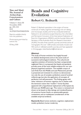 Beads and Cognitive Evolution Robert Bednarik