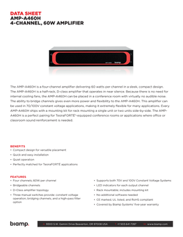 Data Sheet Amp-A460h 4-Channel, 60W Amplifier