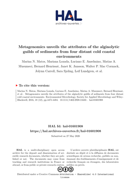 Metagenomics Unveils the Attributes of the Alginolytic Guilds of Sediments from Four Distant Cold Coastal Environments Marina N