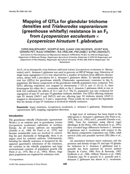 Mapping of Qtls for Glandular Trichome from Lycopersicon