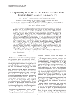 Nitrogen Cycling and Export in California Chaparral: the Role of Climate in Shaping Ecosystem Responses to Fire