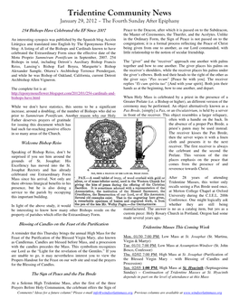 Tridentine Community News January 29, 2012 – the Fourth Sunday After Epiphany
