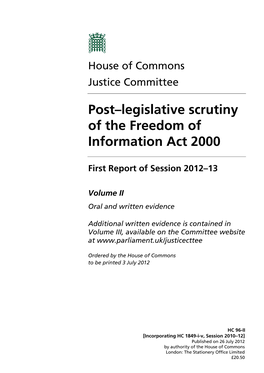 Post–Legislative Scrutiny of the Freedom of Information Act 2000