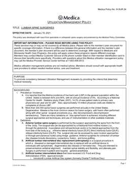 Utilization Management Policy Title: Lumbar Spine Surgeries