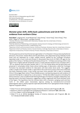 Monster Polar Shift, Shifts Back: Paleoclimate and CA-ID-TIMS Evidence from Northern China