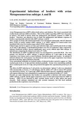 Experimental Infections of Broilers with Avian Metapneumovirus Subtype a and B