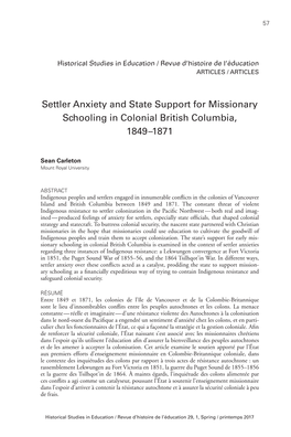 Settler Anxiety and State Support for Missionary Schooling in Colonial British Columbia, 1849–1871