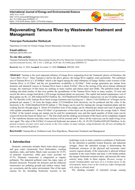 Rejuvenating Yamuna River by Wastewater Treatment and Management