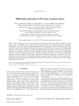 Differential Expression of ZFX Gene in Gastric Cancer