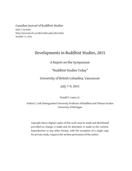 Developments in Buddhist Studies, 2015