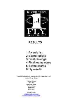 RESULTS 1 Awards List 2 Estate Results 3 Final Rankings 4 Final