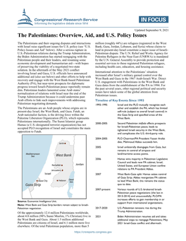 The Palestinians: Overview, 2021 Aid, and U.S. Policy Issues