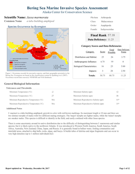 Bering Sea Marine Invasive Species Assessment Alaska Center for Conservation Science