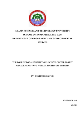 Adama Science and Technology University School of Humanities and Law Department of Geography and Environmental Studies