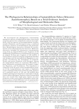 The Phylogenetic Relationships of Lampridiform Fishes (Teleostei: Acanthomorpha), Based on a Total-Evidence Analysis of Morphological and Molecular Data E