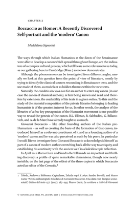 Boccaccio As Homer: a Recently Discovered Self-Portrait and the 'Modern' Canon