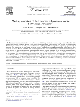 Molting in Workers of the Formosan Subterranean Termite Coptotermes Formosanus$