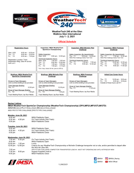 2021 IMSA Official Schedule and SR WGI WT240 062321 V1