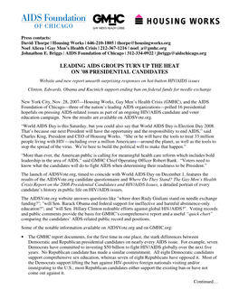 Leading Aids Groups Turn up the Heat on '08 Presidential