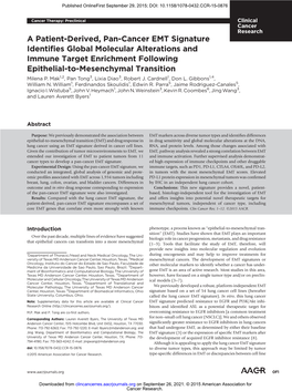 A Patient-Derived, Pan-Cancer EMT Signature Identifies Global Molecular Alterations and Immune Target Enrichment Following Epithelial-To-Mesenchymal Transition