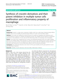 Synthesis of Crocetin Derivatives and Their Potent Inhibition in Multiple