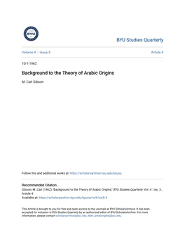 Background to the Theory of Arabic Origins