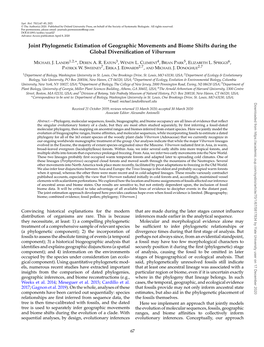 Joint Phylogenetic Estimation of Geographic Movements and Biome Shifts During the Global Diversiﬁcation of Viburnum