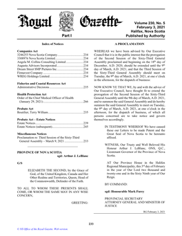 NS Royal Gazette Part I