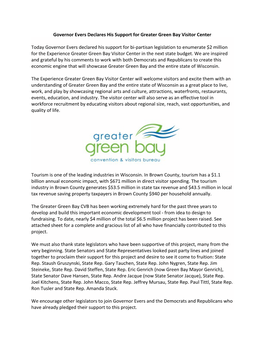 Governor Evers Declares His Support for Greater Green Bay Visitor Center