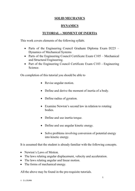 Solid Mechanics Dynamics Tutorial – Moment of Inertia