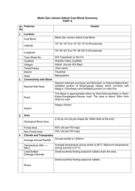 Marki Zari Jamani Adkoli Coal Block Summary PART A