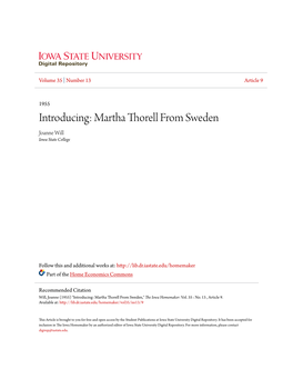 Introducing: Martha Thorell from Sweden Joanne Will Iowa State College