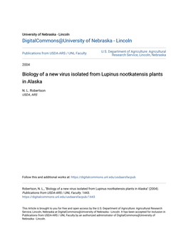 Biology of a New Virus Isolated from Lupinus Nootkatensis Plants in Alaska