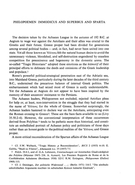 PHILOPOEMEN IMMODICUS and SUPERBUS and SPARTA the Decision Taken by the Achaean League in the Autumn of 192 B.G at Aegium To