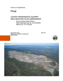 LEHIGH PERMANENTE QUARRY RECLAMATION PLAN AMENDMENT Environmental Impact Report State Clearinghouse No