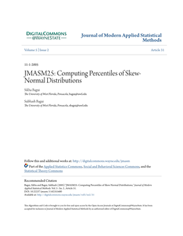 JMASM25: Computing Percentiles of Skew-Normal Distributions,