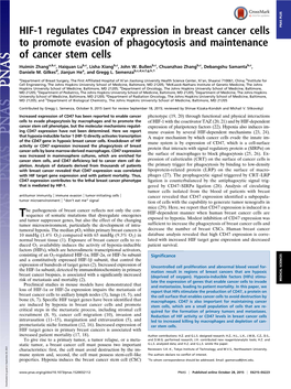 HIF-1 Regulates CD47 Expression in Breast Cancer Cells to Promote